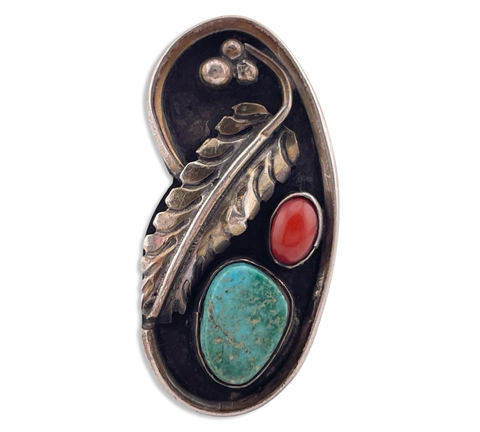 size 7.75 sterling silver turquoise coral ring