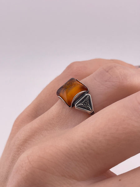 size 6.75 sterling silver square amber ring