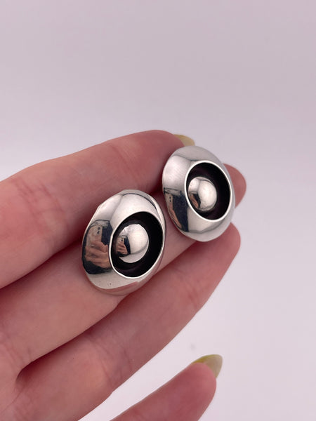 sterling silver 7/8" stoneless round dome shadowbox post earrings