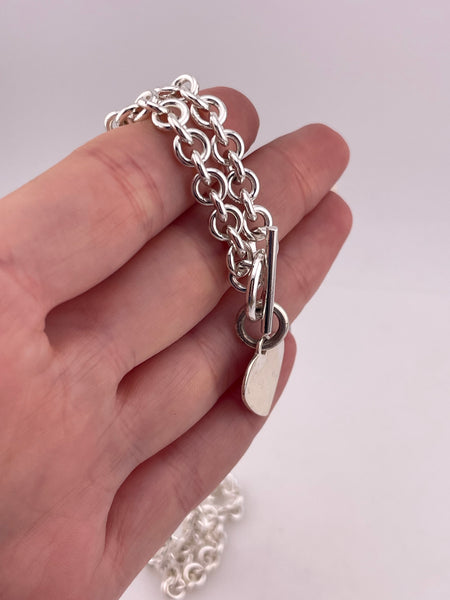 sterling silver 18-1/4" heart tag cable chain link t-bar toggle necklace