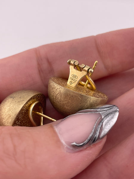 sterling silver gold wash Dyadema brushed matte finish dome omega-back earrings