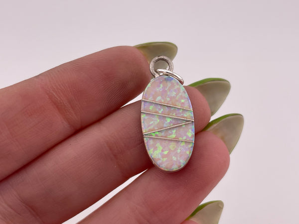 sterling silver inlay synthetic opal pendant