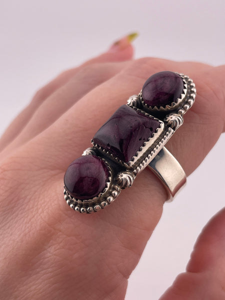 size 8.5 sterling silver purple spiny oyster adjustable band ring