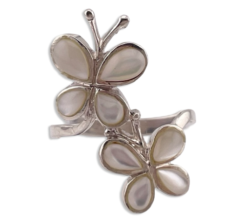 sterling silver mother of pearl butterfly ring - choose size