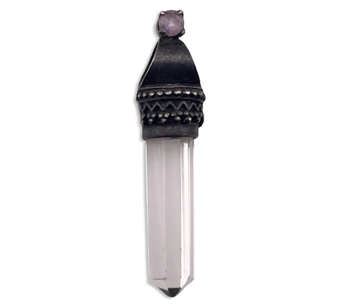 sterling silver glass crystal point faceted amethyst pendant