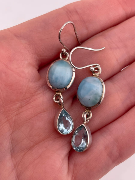 sterling silver larimar faceted topaz hook dangle earrings