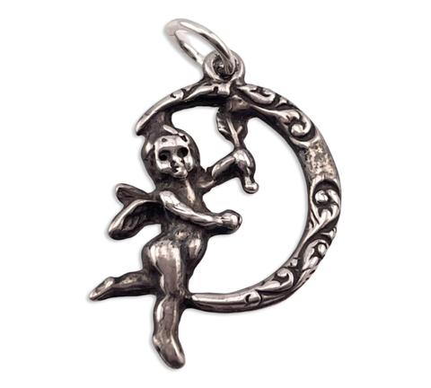 sterling silver cupid moon pendant