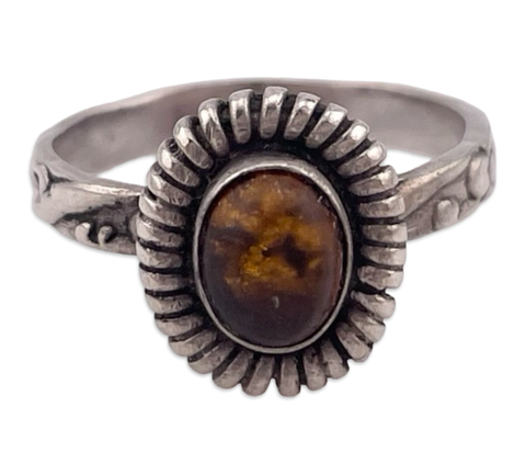 size 7.25 sterling silver amber flower band ring