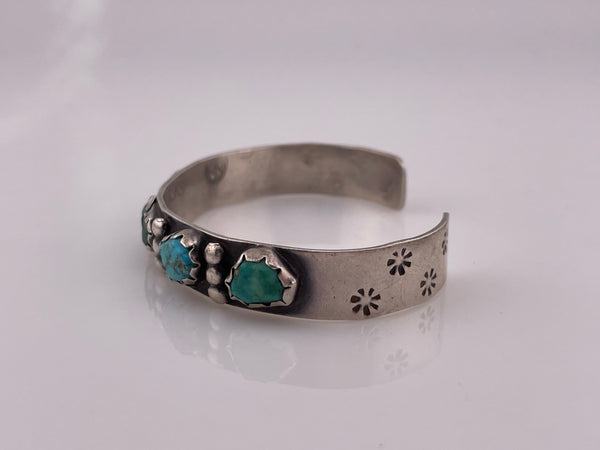 sterling silver old turquoise row cuff bracelet