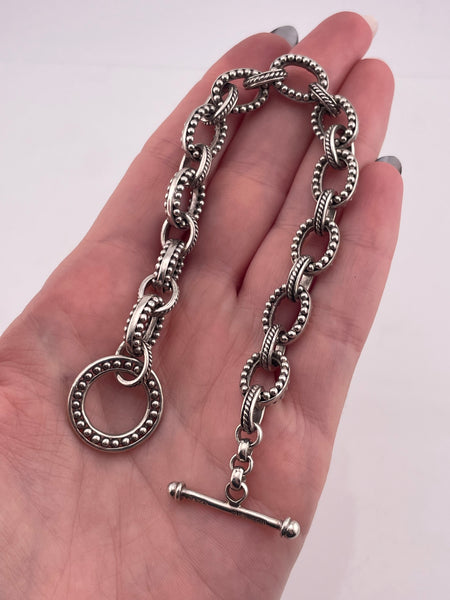 sterling silver heavy textured chain toggle clasp link bracelet