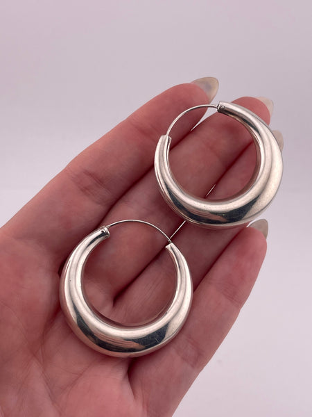 sterling silver 1 3/8" smooth hoop earrings