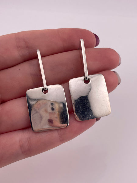 sterling silver Mexican stoneless rectangle bar post dangle earrings