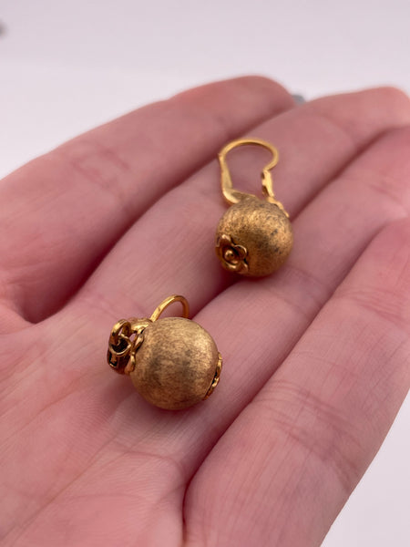 sterling silver gold plated textured ball lever-back hook dangle earrings