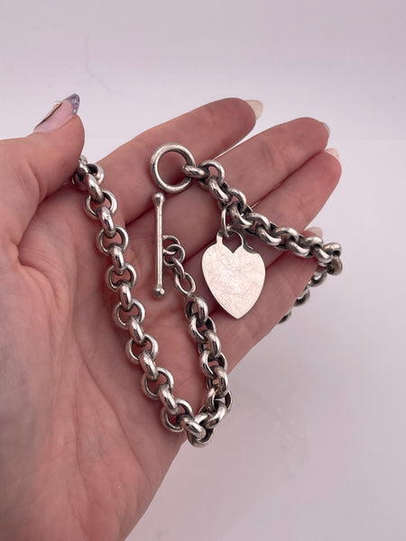 sterling silver 14 1/2" heart tag toggle clasp necklace