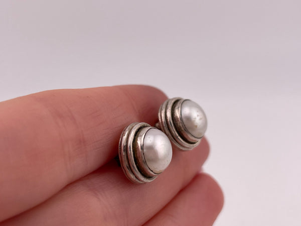 sterling silver 1/2" pearl post earrings