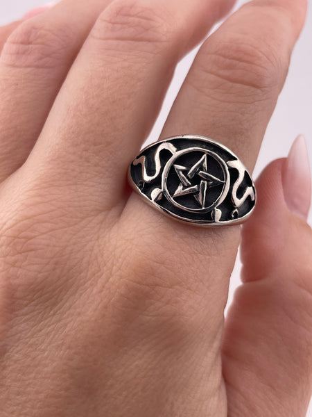 size 11.25 sterling silver pentagram pentacle star ring