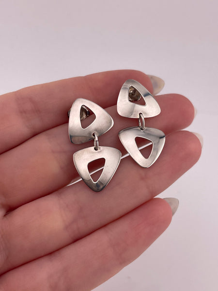 sterling silver stoneless triangle modernist Ed Levin post dangle earrings