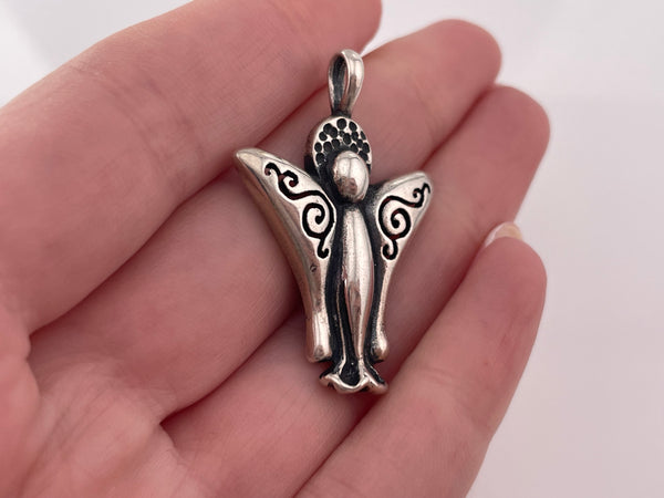 sterling silver cut-out design wings angel pendant