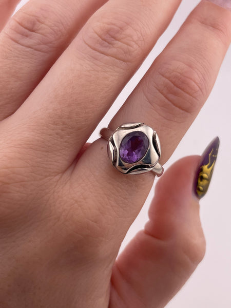 size 7.5 sterling silver faceted amethyst ring