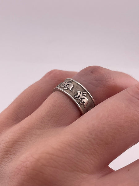 size 6.75 sterling silver rabbit bunny band ring