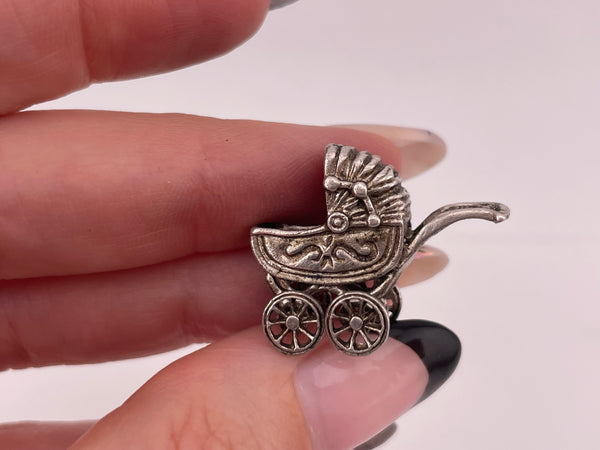 sterling silver 3D baby carriage stroller pendant