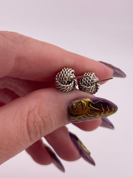sterling silver small stoneless round knot post earrings