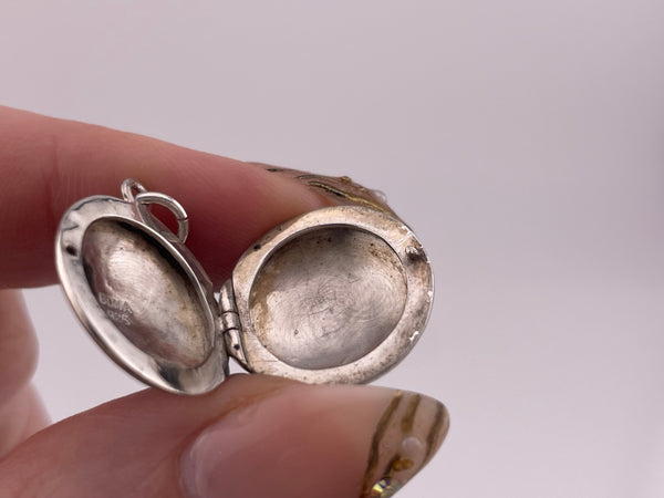 sterling silver etched round locket pendant