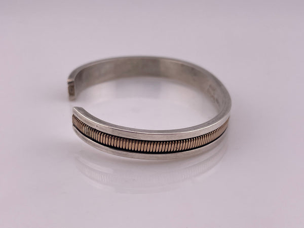 sterling silver & gold filled artist signed Navajo Tahe cuff bracelet