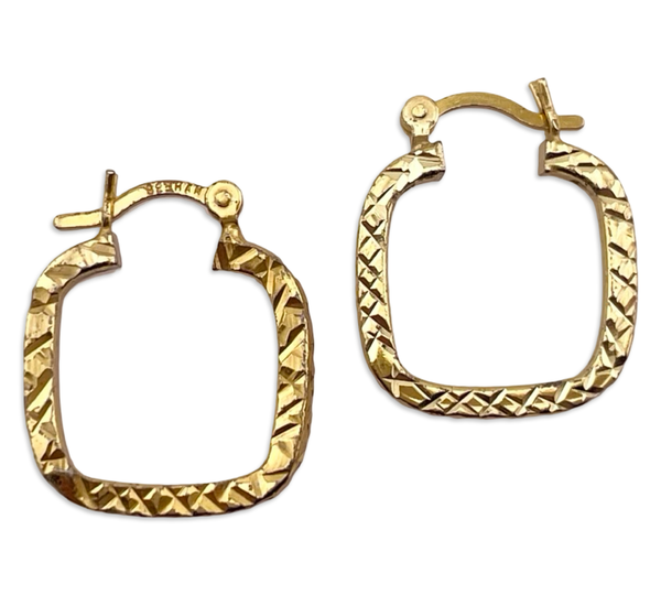 sterling silver gold plated diamond cut design square hoop earrings