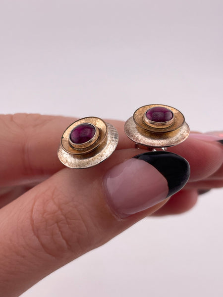 sterling silver gold wash garnet round post earrings