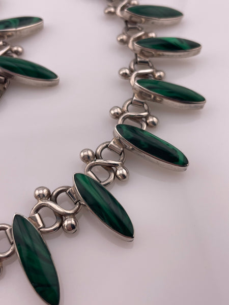 sterling silver 17 1/2" Mexican synthetic malachite collar necklace