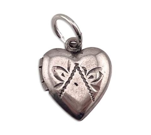 sterling silver etched heart locket pendant