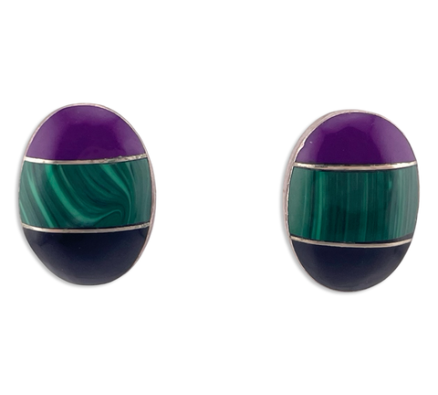 sterling silver malachite onyx synthetic purple stone post earrings