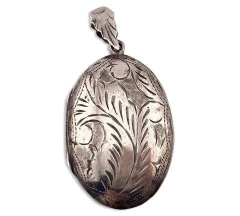 sterling silver oval etched locket pendant