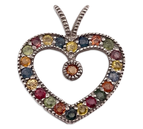 sterling silver colorful lab ruby heart pendant