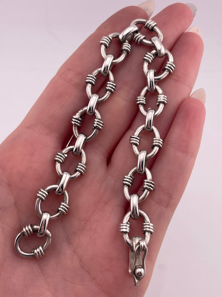 sterling silver 7 3/4" Mexican stoneless textured circle chain link bracelet