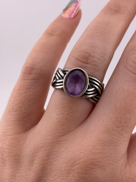 size 6.5 sterling silver faceted amethyst braided band ring