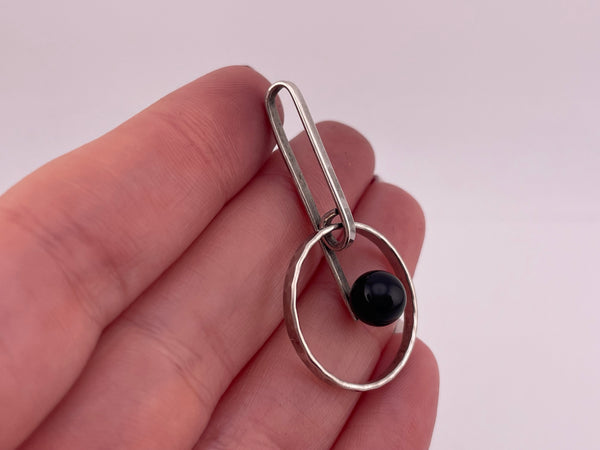 sterling silver onyx modernist hammered ring pendant