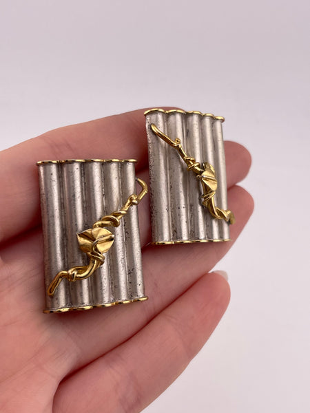 sterling silver & gold plated artisan stoneless abstract textured rectangle post earrings