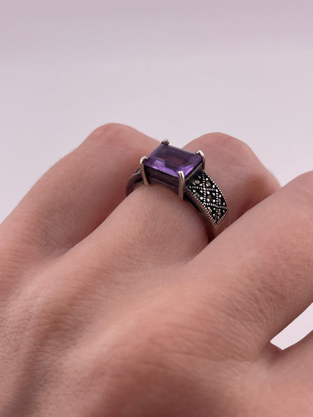 size 7 sterling silver faceted amethyst marcasite ring