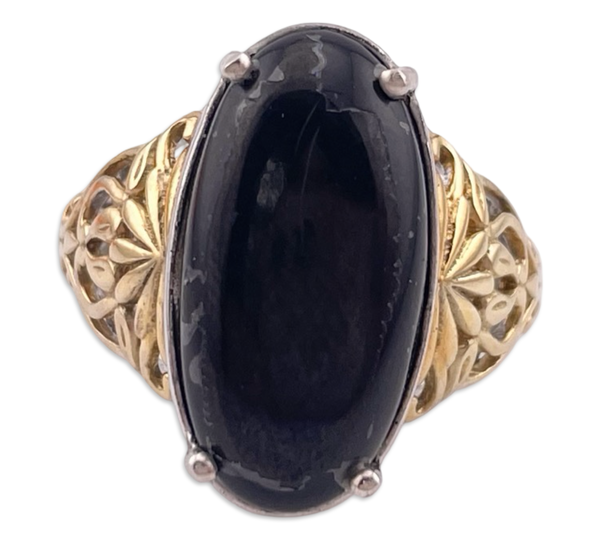 size 7.25 sterling silver gold wash synthetic black stone ring