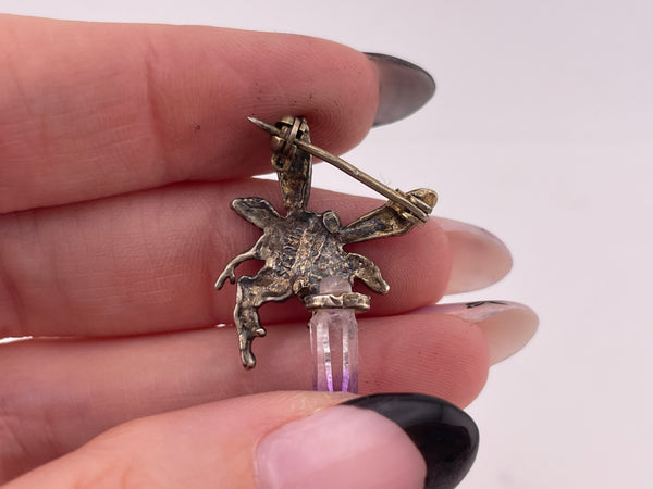 sterling silver fairy amethyst crystal brooch pin