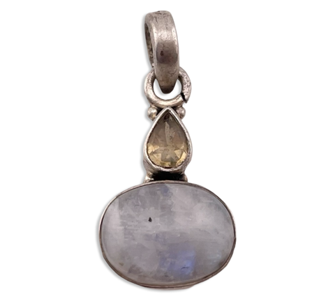 sterling silver oval rainbow moonstone faceted citrine pendant