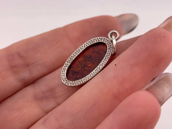 sterling silver synthetic amber marquise shape pendant