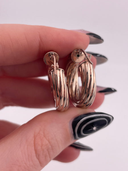 sterling silver rose gold wash 7/8" textured tube hoop earrings