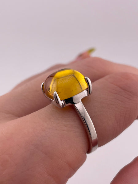 size 8 sterling silver rhodium plated orange glass ring
