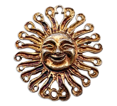 sterling silver gold wash man in the sun face brooch pin