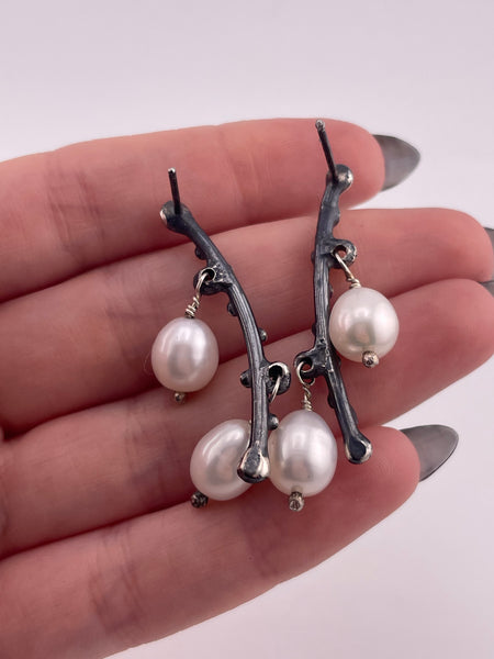 sterling silver artisan pearl post earrings