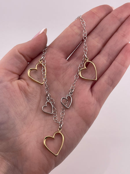 sterling silver 16-1/2" gold wash heart charm necklace