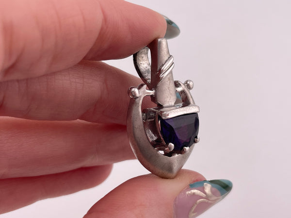 sterling silver matte finish faceted amethyst pendant